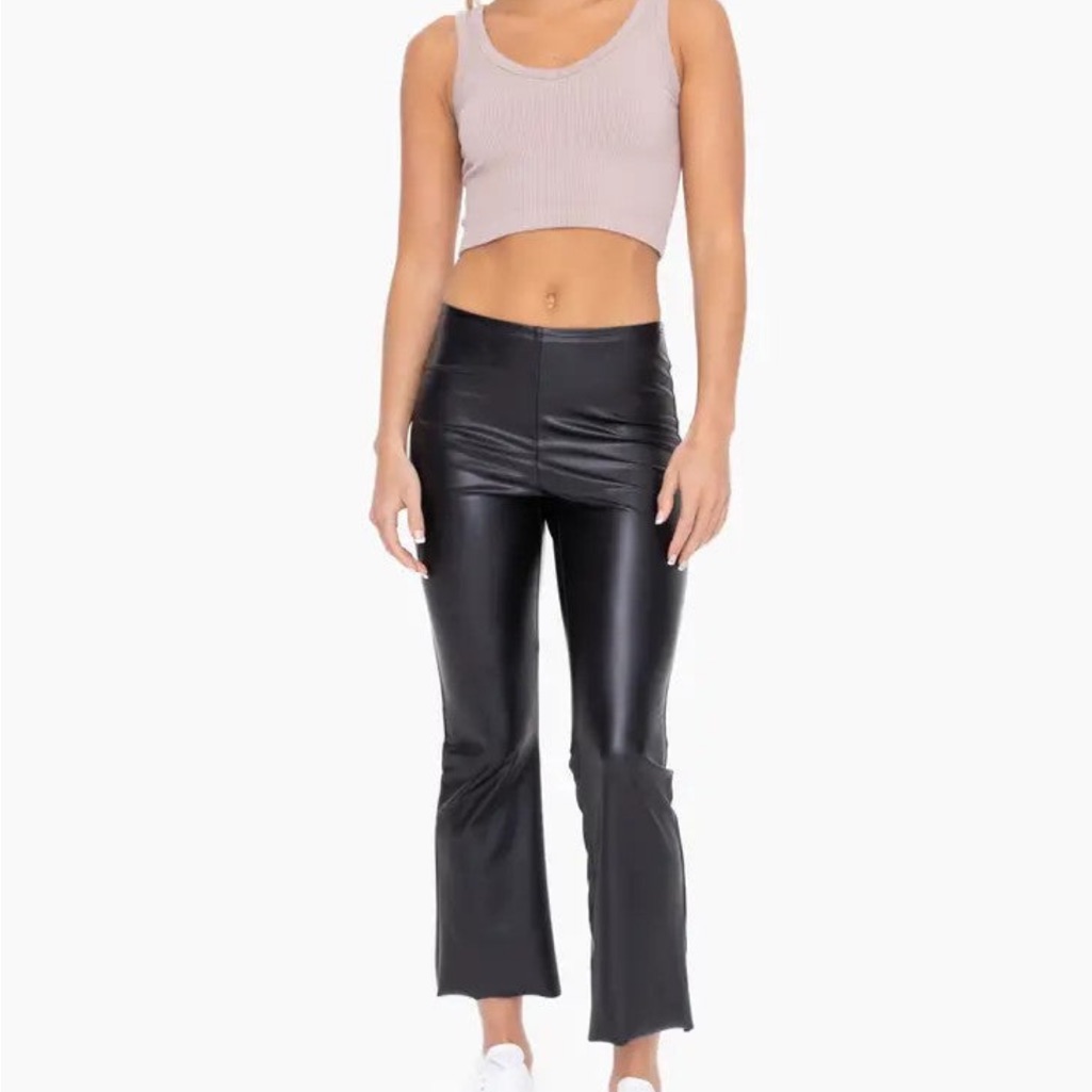 Nwt! Women’s Mono B Black Cropped Faux Leather Flare Pants!